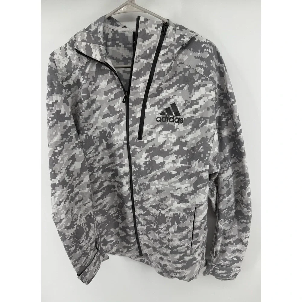Adidas Mens ID Reflective Track Jacket Gray Digital Camouflage Full Zip Hooded S